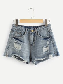 Raw Hem Ripped Denim Shorts