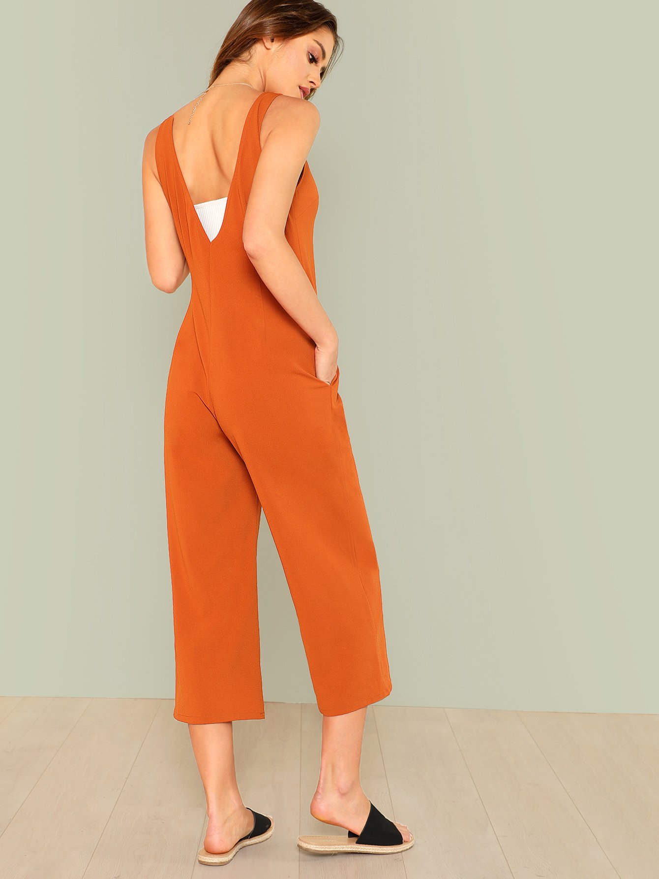 Button Front Pocket Side Jumpsuit SHEIN(SHEINSIDE)