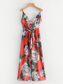 Random Florals Surplice Wide Leg Jumpsuit