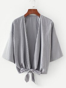 Vertical-Striped Drop Shoulder Kimono