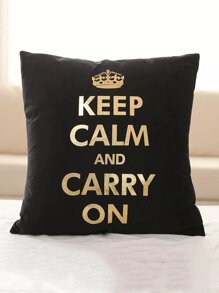 Metallic Slogan Print Cushion Cover