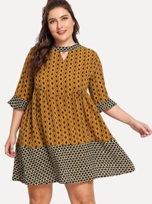 Geometric Print Colorblock Dress