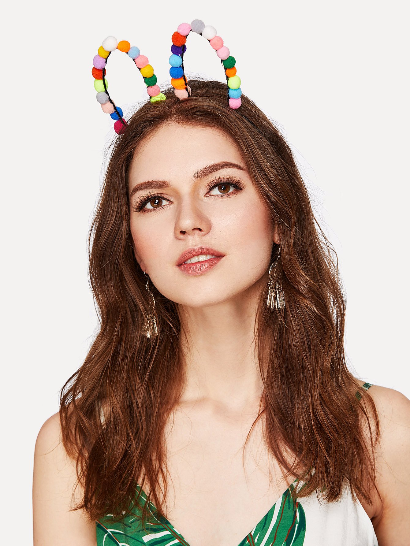 Pom Pom Detail Rabbit Ear Headband elbow sleeve contrast mesh pom pom detail blouse