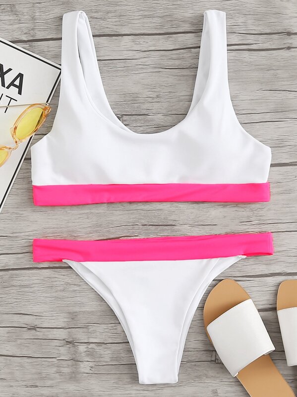 Is That The New Contrast Trim Top With High Leg Bikini Set Romwe Usa