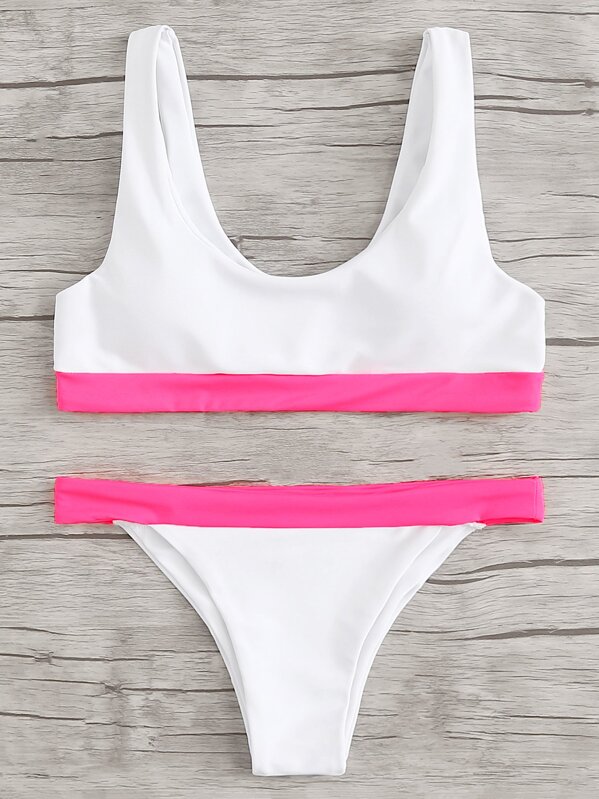 Is That The New Contrast Trim Top With High Leg Bikini Set Romwe Usa