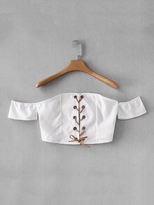Lace Up Bardot Crop Top