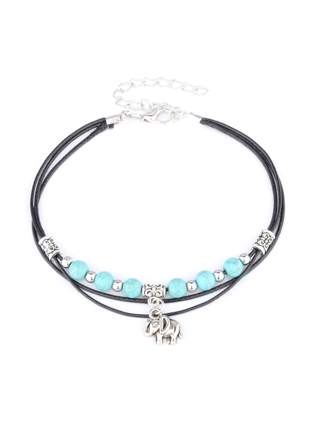 Turquoise Beaded Layered Anklet