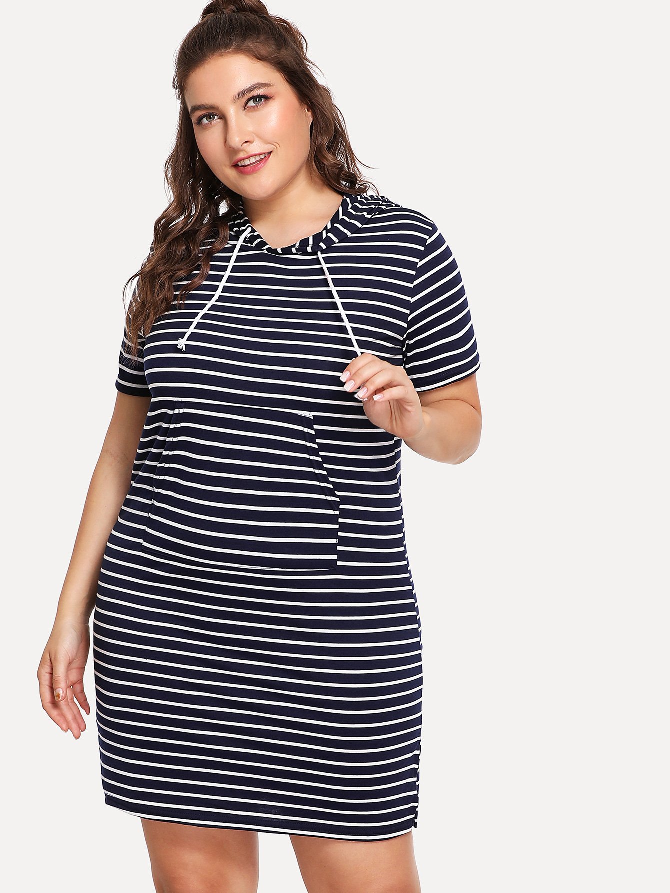 все цены на Plus Side Slit Striped Hooded Dress онлайн