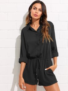 Drawstring Waist Cargo Romper