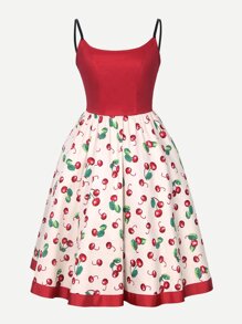 Cheery Print Zip Up Back Cami Dress