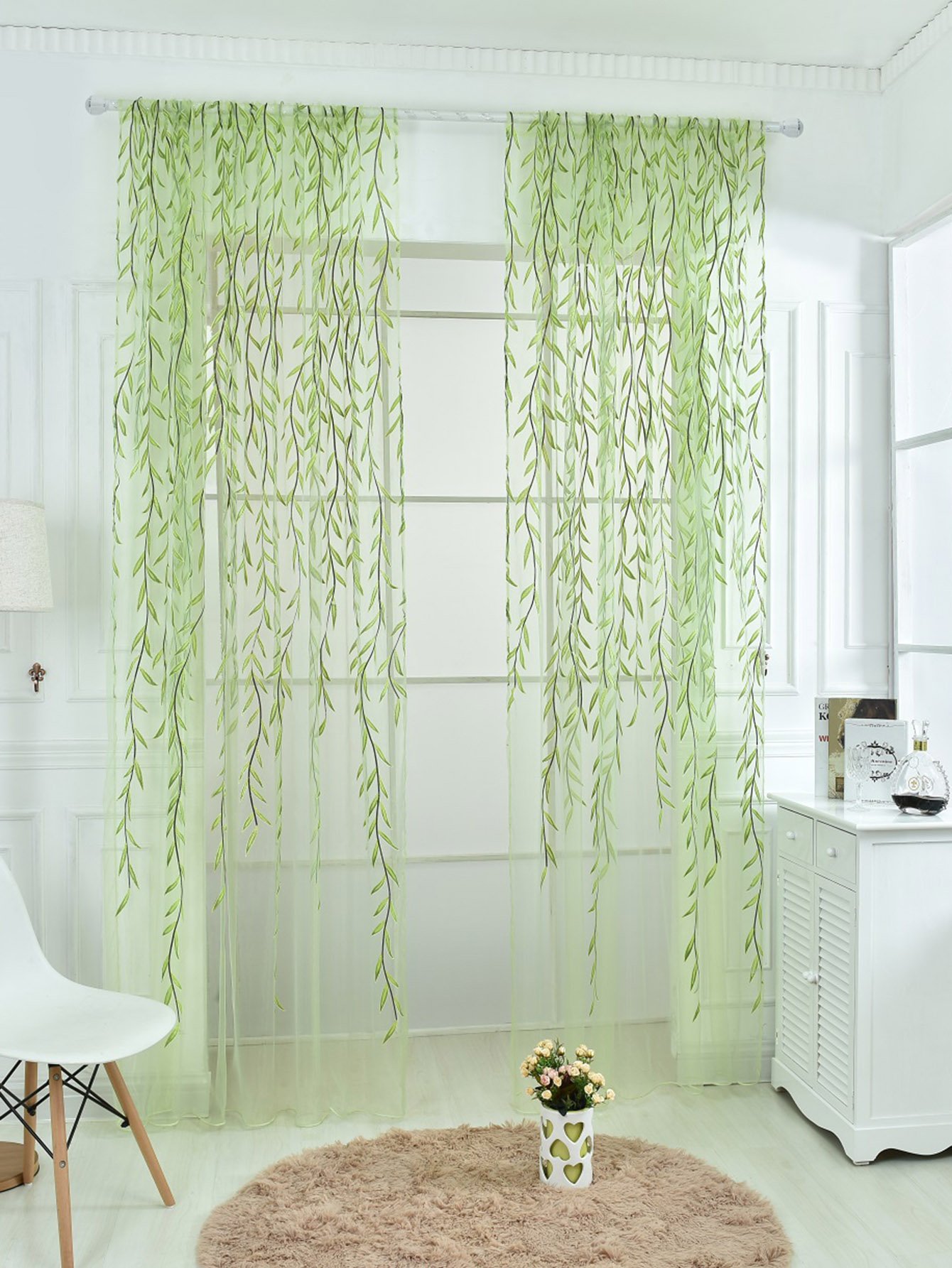 Willow Leaves Sheer Mesh Curtain 1pc