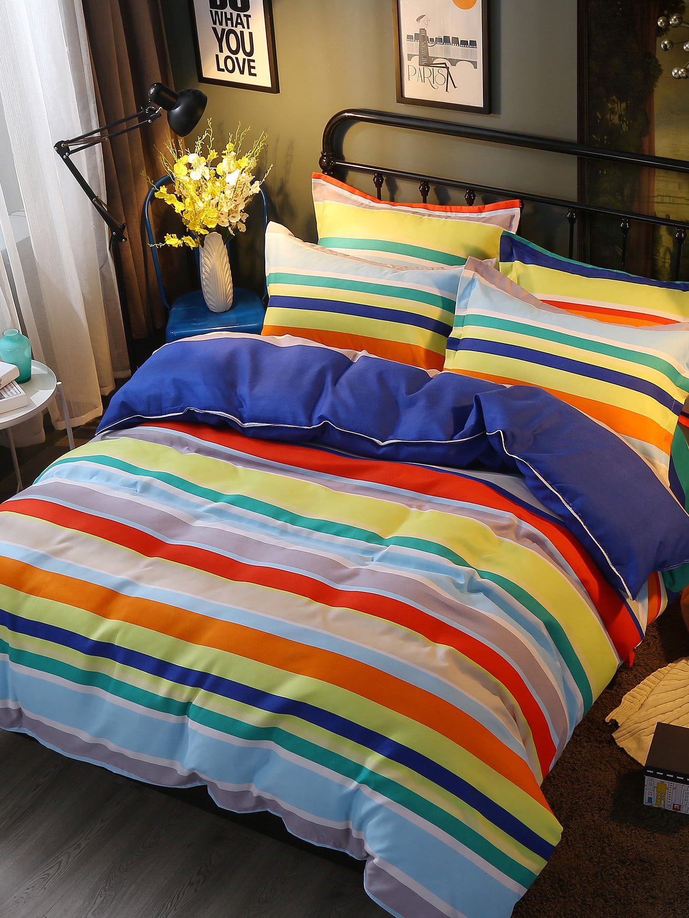 Rainbow Color Striped Bedding Set vertical striped bedding set