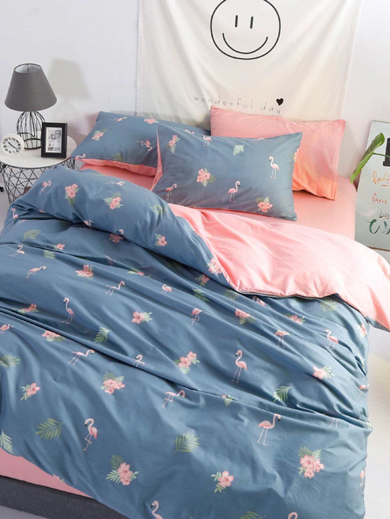 Flamingo & Flower Print Bedding Set flower print bedding set