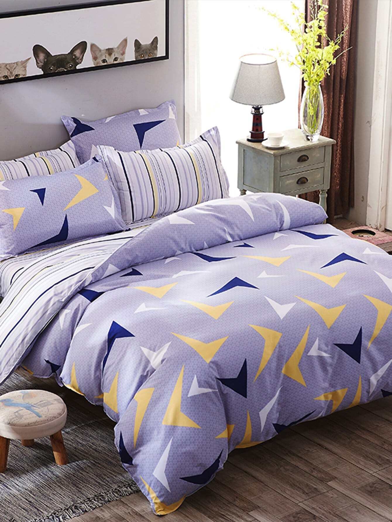 Geometric Print Striped Bedding Set vertical striped bedding set