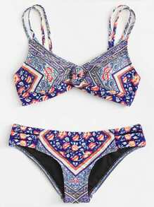 Twist Front Strappy Floral Bikini Set