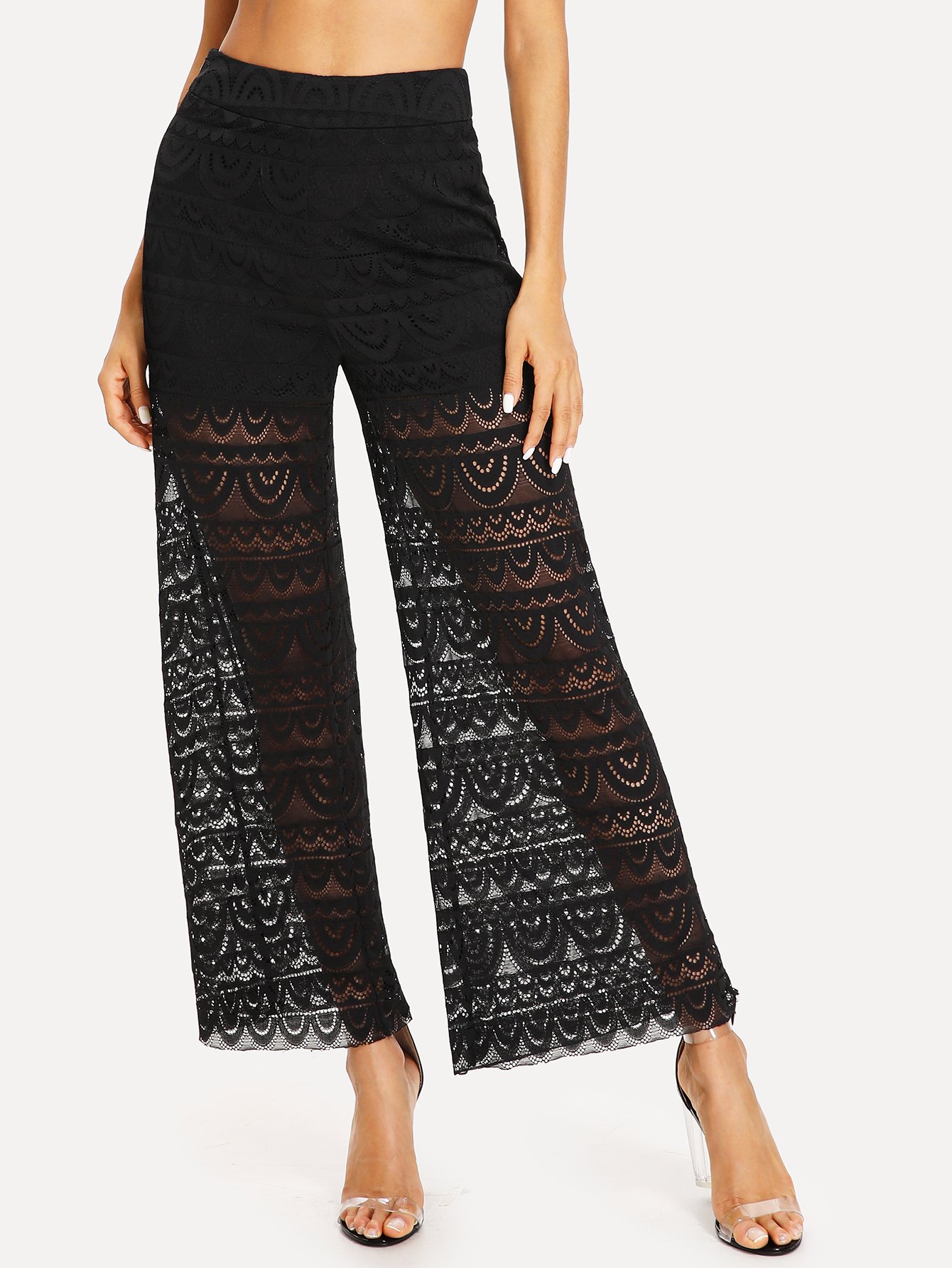 цены See Through Wide Leg Lace Pants