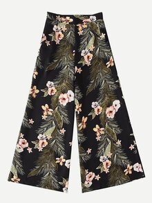 Botanical Print Wide Leg Pants