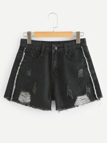 Raw Hem Ripped Denim Shorts