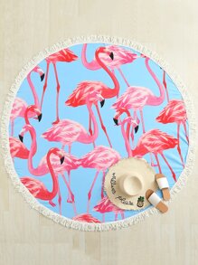 Flamingo Print Fringe Trim Roundie