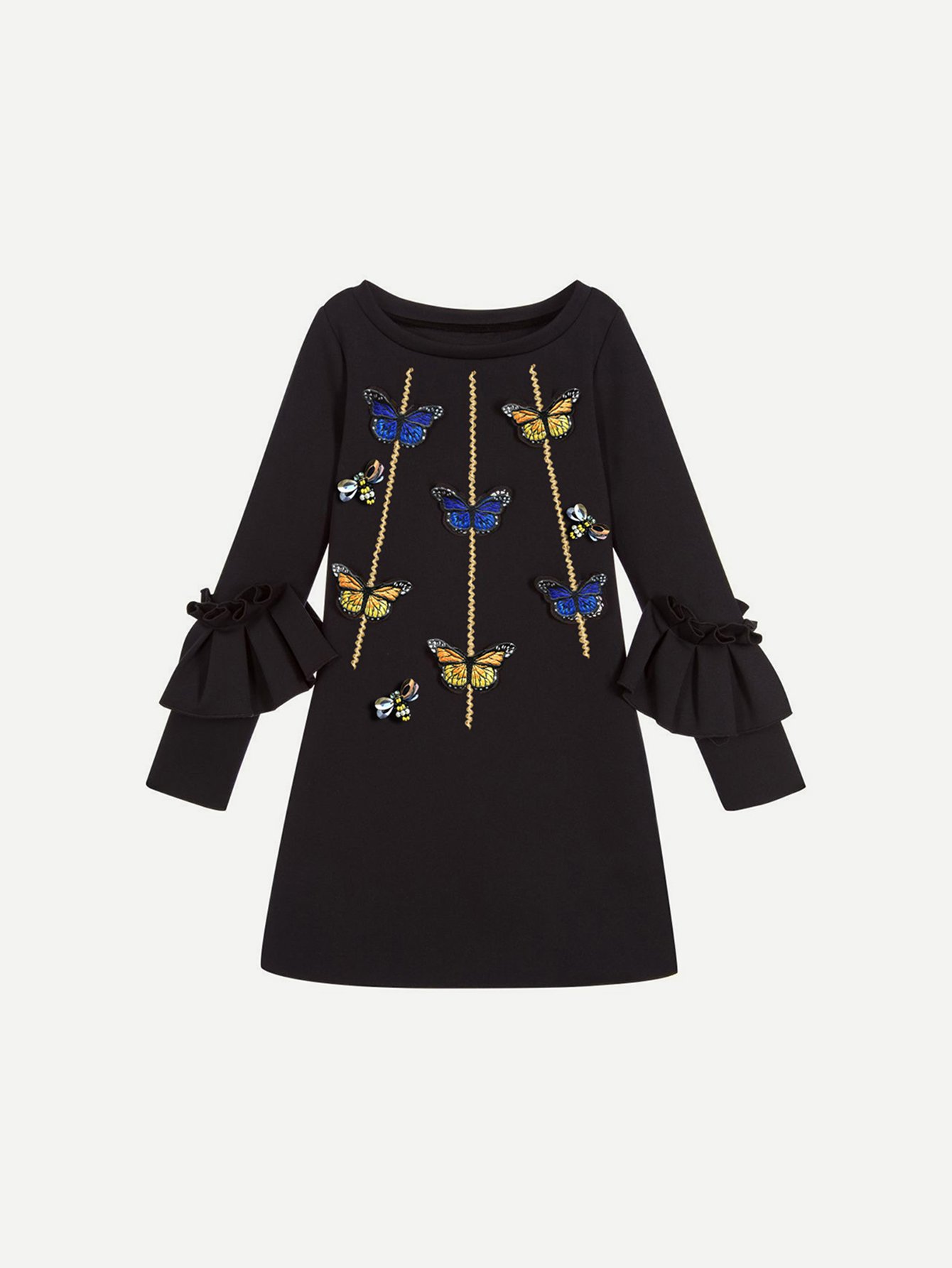 Girls Butterfly Embroidered Patches Ruffle Dress