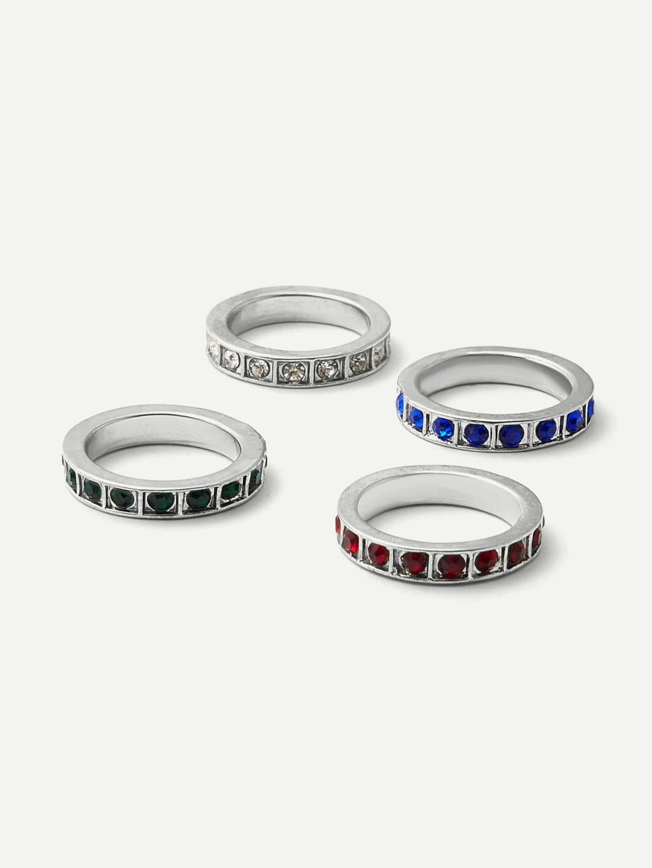 Rhinestone Decorated Ring Set 4pcs