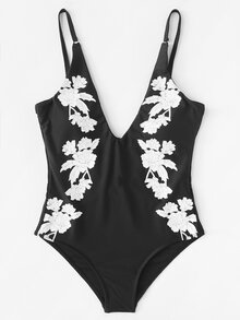 Flower Print Low Back Swimsuit