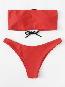 Lace Up Bandeau Bikini Set