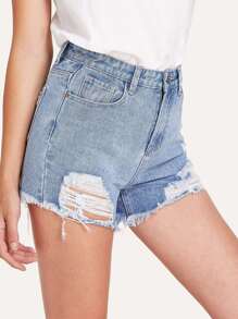 Light Wash Ripped Denim Shorts