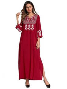 Floral Embroidered Split Side Longline Dress