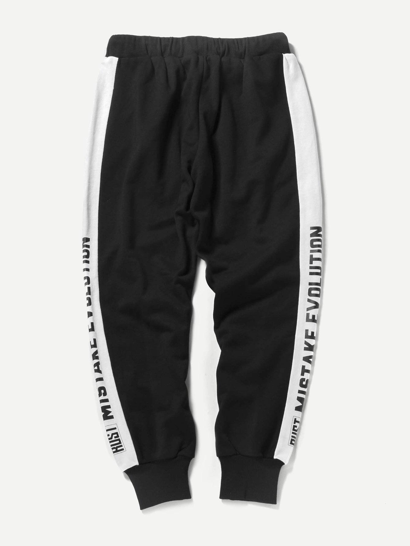Men Tape Side Letter Print Drawstring Pants