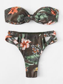 Knot Front Crisscross Detail Bikini Set