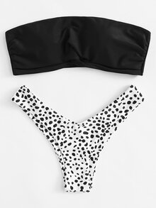 Dot Print Bandeau Bikini Set