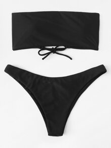 Lace Up Bandeau Bikini Set