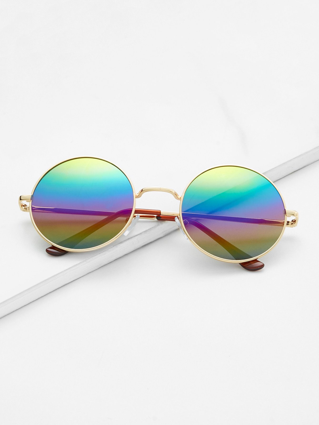 Gold Frame Colorful Lens Round Sunglass