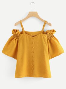 Off The Shoulder Pleated Sleeve Top