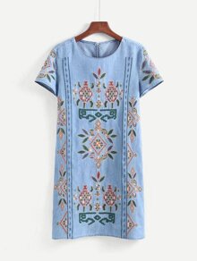 Embroidered Denim Dress