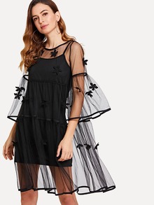 Cami Dress With Mesh Overlay