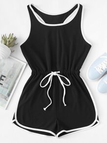 Drawstring Waist Ringer Romper
