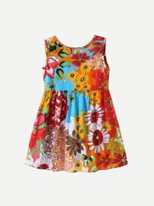 Girls Knot Back Floral Print Dress