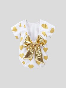 Girls Baby Bow Back Heart Print Romper