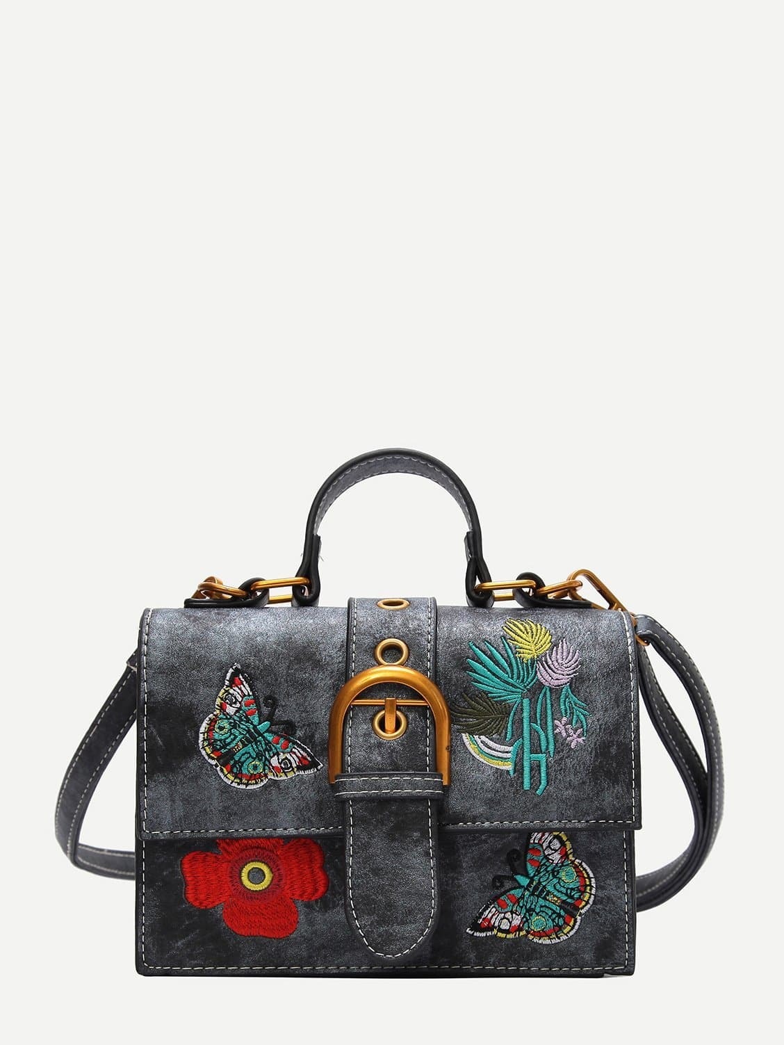 Сумка через плечо с вышивкой цветы и бабочки