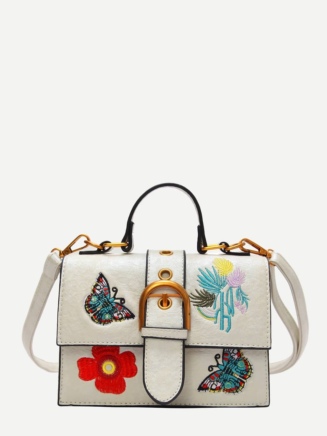 Сумка через плечо с вышивкой цветы и бабочки