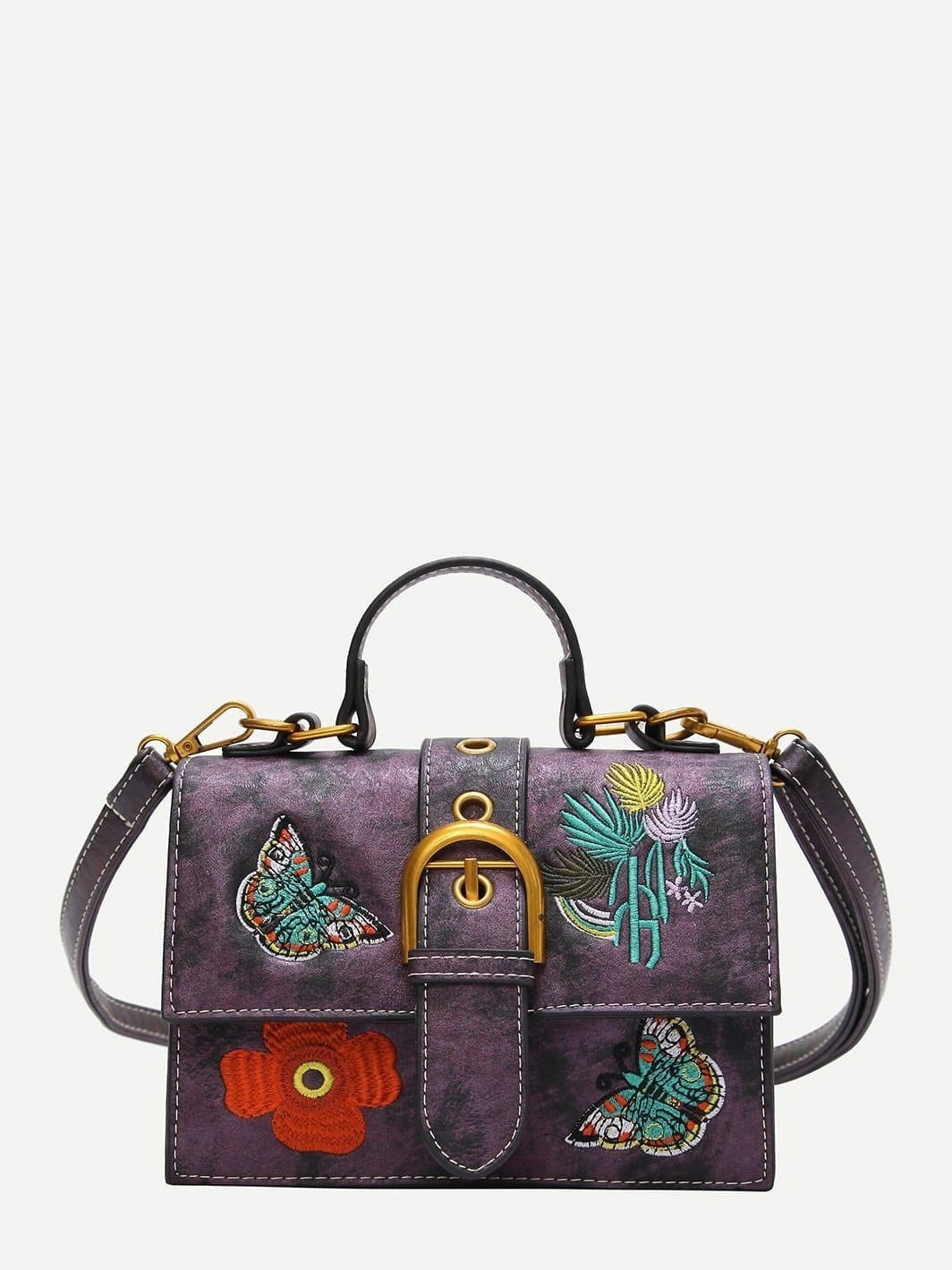Сумка через плечо с вышивкой цветы и бабочки