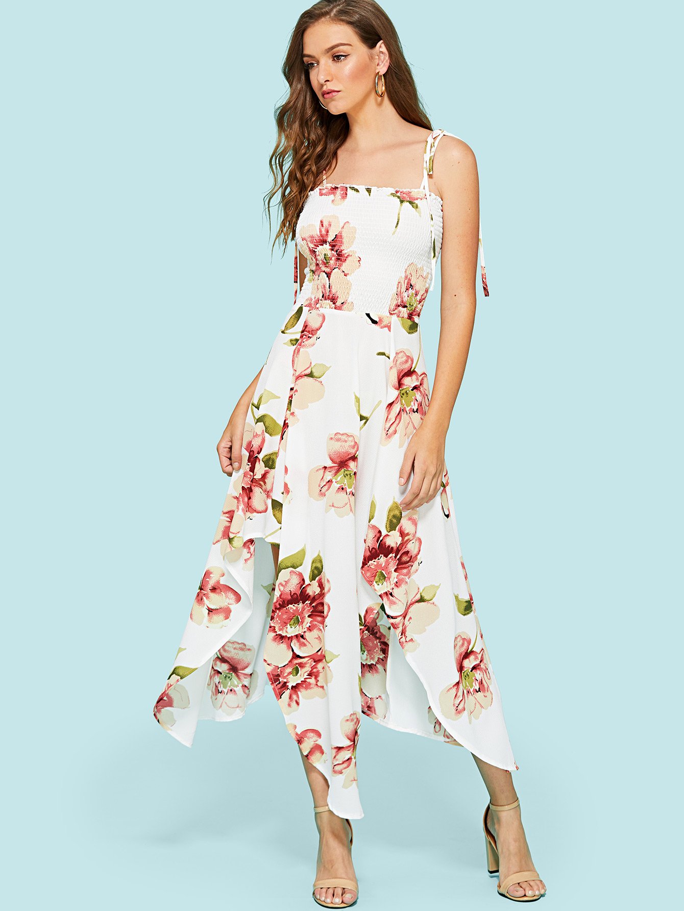 Floral Print Split Hem Cami Dress floral print split hem jumpsuit
