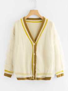 Mesh Overlay Striped Trim Cardigan