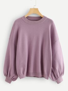 Lantern Sleeve Smooth Knit Pullover