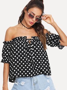 Tie Front Polka Dot Bardot Top