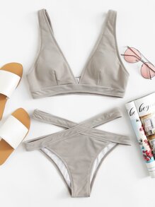 Crisscross Solid Bikini Set