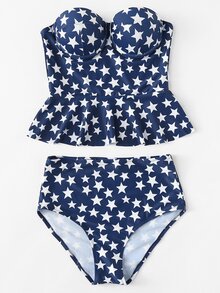 Star Print Bandeau Tankini Set