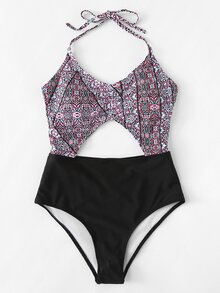 Cut Out Halter Swimsuit